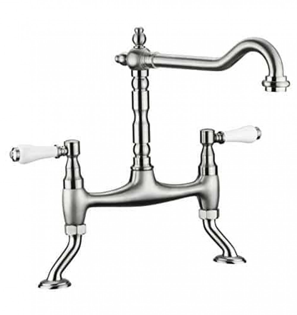 Brushed Nickel Pewter Kitchen Sink Tap Mono Classic Mixer Traditional French 