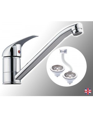 Kitchen Sink Mixer Tap Including 2 x Wastes One with Overflow Port Chrome