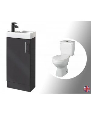 Anthracite Vanity Unit Basin/Sink Black Mixer Tap & Waste Close Coupled Toilet Pan	