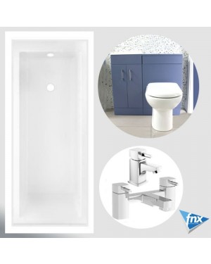 Storm Blue Bathroom Suite Nero Tap Set 1700 Bath Vanity Unit Btw Unit & Toilet
