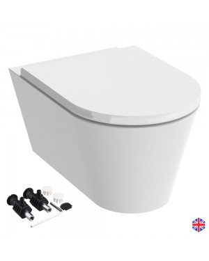 Compact D Shaped Wall Hung WC Toilet Pan & Soft Close Seat