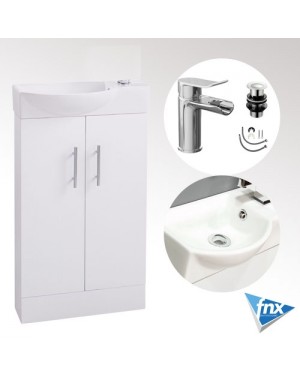 500mm Compact Vanity Cabinet Basin Sink Unit Cloakroom Bathroom Lou Tap & Waste