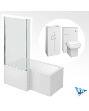 Lomond L Shape Left Hand Bathroom Suite in Gloss White Vanity Unit BTW Pan Set