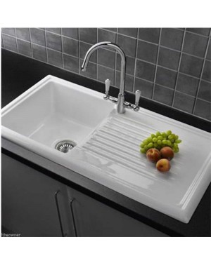 Reginox 600 RL304CW White Ceramic 1.0 Bowl Modern Kitchen Sink & Waste Kit