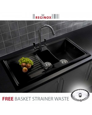 Reginox 600 RL401CB Black Ceramic 1.5 Bowl Reversible Modern Kitchen Sink