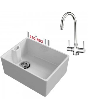 Reginox Kitchen Sink & Tap Belfast 600mm 1.0 Bowl Ceramic White Reversible