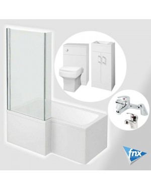 Gloss White L Shape Left Hand Bathroom Suite Vanity Unit BTW Pan Tap & Waste Set