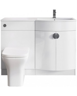 Bathroom Space P Shaped Vanity Unit RIGHT HAND & Back To Wall Unit Set WHITE