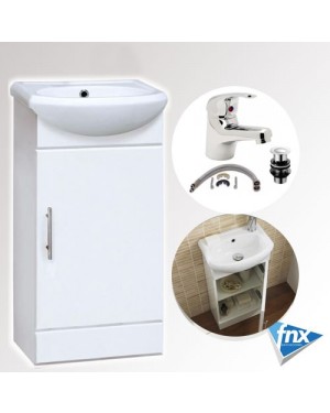 400mm Compact Vanity Cabinet Basin Sink Unit Cloakroom Bathroom Dom Tap & Waste