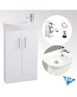 500mm Compact Vanity Cabinet Basin Sink Unit Cloakroom Bathroom Hero Tap & Waste