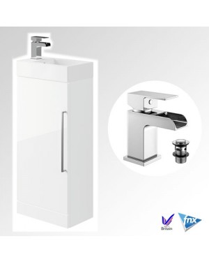 Luxury Compact Cloakroom Basin/Sink Vanity Unit White Including Waterfall Basin Tap