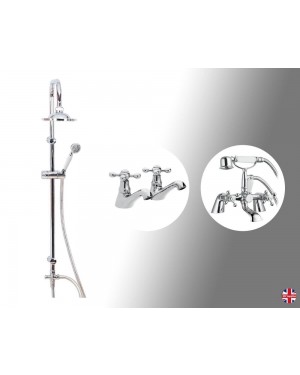 Traditional Overhead Shower Kit with Bath Mixer tap & Basin Mono Mixer Tap