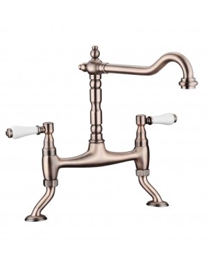 Bridge Kitchen Sink Tap (Ceramic Levers) - Copper