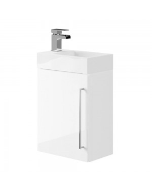 Cloakroom Wall Hung Vanity Sink Unit White Incl Waterfall Mixer Tap