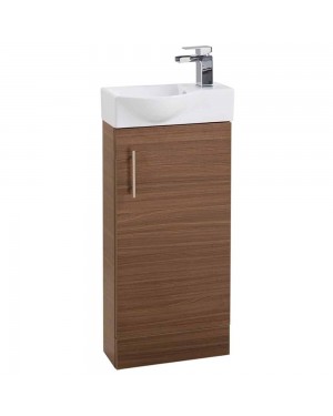 Walnut 400 Modern Compact Vanity Cabinet Basin Sink Unit Cloakroom Bathroom