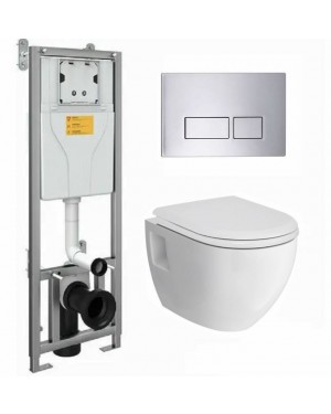 RAK Wall Hung Toilet Pan & Seat Including W/H Frame & Dual Flush Button