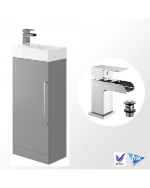 Luxury Compact Cloakroom Basin/Sink Vanity Unit Matt Dove Grey Including Waterfall Tap