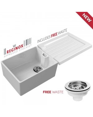Reginox 60cm White Belfast Ceramic Kitchen Sink & Ceramic Grooved Sink Drainer