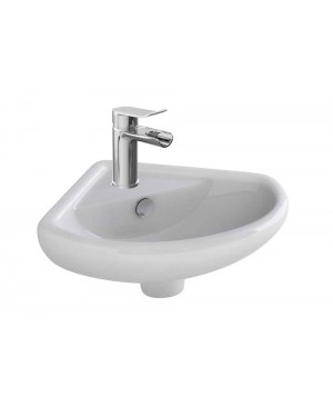 Corner Compact Ceramic Bathroom Basin Sink Including LOU Waterfall Mixer Tap