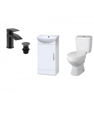 420MM Vanity Unit Basin Including MATT BLACK Mixer Tap & C/C Toilet Pan & Cistern