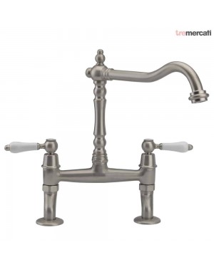 Tre Mercati French Classic Bridge Kitchen Sink Tap Pewter