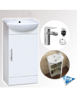400mm Compact Vanity Cabinet Basin Sink Unit Cloakroom Bathroom Lou Tap & Waste
