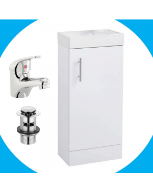 White Compact Vanity Unit With Basin Tap & Waste