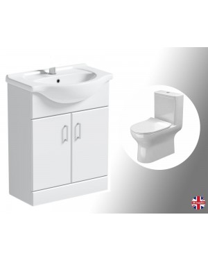 550mm Bathroom Vanity Unit Basin Sink & Saneux Air Rimless Close Coupled Toilet