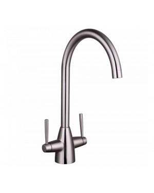 Kitchen Sink Mixer Tap Brushed Nickel (RUMBA) Twin Lever Swivel Spout