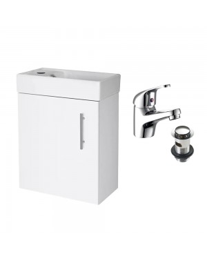 Gloss White 400 Wall Hung Vanity Unit & Dom Basin Tap