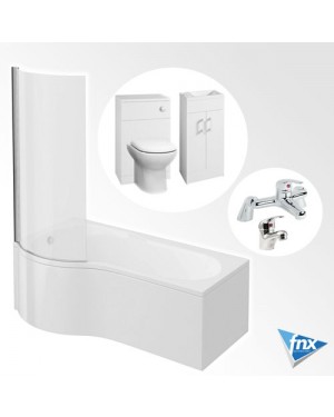 Gloss White Left Hand P Shape Bathroom Suite Vanity Unit Btw Unit Toilet & Bathroom Taps