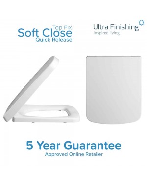 White Square Toilet Seat Soft Close Quick Release Wrapover Top Fix NCG199