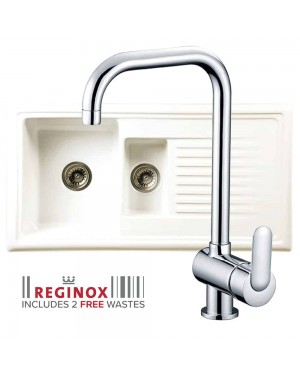 Reginox Kitchen Sink Ceramic Reversible Inset 1.5 Bowl & MAGDALENA Tap