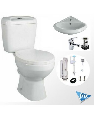 Compact Cloakroom Ensuite Toilet Set including Corner Basin & Mixer Tap