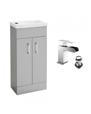 Light Grey 400 Vanity Basin Sink Unit & Chrome Waterfall Basin Tap