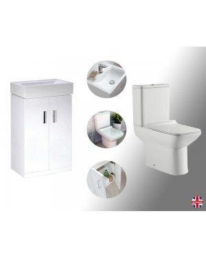 450mm Vanity Unit & Square Close Coupled Rimless Toilet Bathroom Set