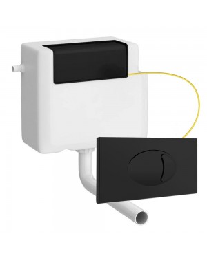 Dual Flush Concealed Toilet Cistern WC, Pipe & Cable Matt Black Push Button Flush Plate LS