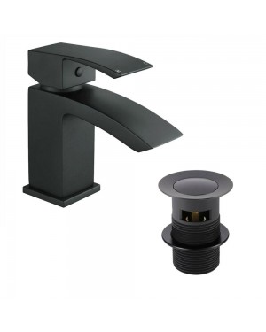 Matt Black Bathroom Tap Set Shower Mixer Tap Incl Hose & Handset (Lucia)