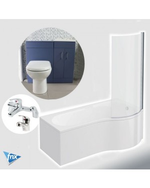 Lomond P Shape Right Hand Bathroom Suite in Matt Blue Vanity Unit BTW Pan Tap Set