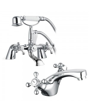 Sterling Traditional Bath Shower Mixer & Basin Sink Mono Tap Set - Chrome