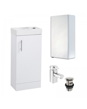 Cloakroom/Bathroom Vanity Unit 400mm Compact Vanity Unit Basin Tap Mirror Cabinet