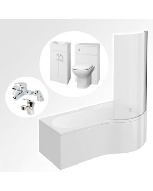 Gloss White Right Hand P Shape Bathroom Suite Vanity Unit Btw Unit Toilet & Bathroom Taps