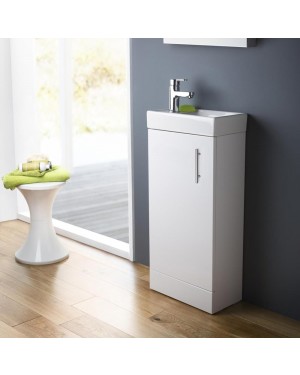 Modern White Cloakroom Bathroom 400mm Vanity Unit & Basin Sink Floor Standing