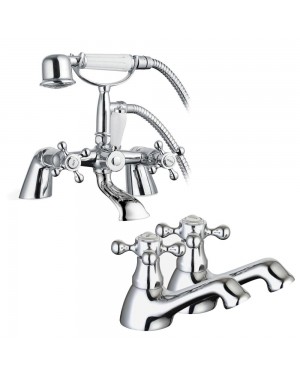 Sterling Traditional Bath Shower Mixer & Basin Tap Pack Hot & Cold Pair - Chrome
