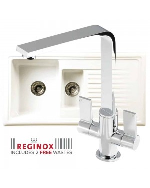 Reginox Kitchen Sink Ceramic Reversible Inset 1.5 Bowl & PISA Tap