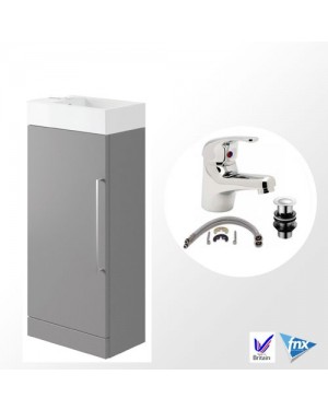 Bathroom Compact Cloakroom Basin/Sink Vanity Unit Dove Grey Including Basin Tap