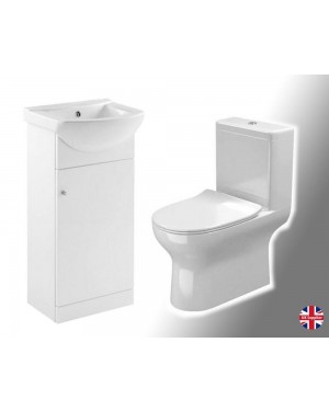 450mm Bathroom Cloakroom Vanity Unit & Air Rimless Toilet & Soft Close Seat